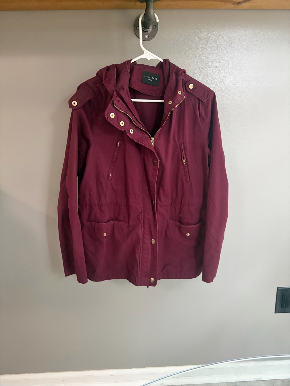 Love Tree Women's Maroon Hooded Utility Jacket